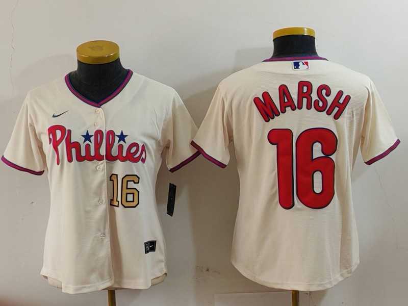 Women%27s Philadelphia Phillies #16 Brandon Marsh Cream Stitched Cool Base Jerseys